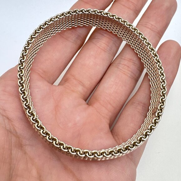 VTG Solid Sterling Silver 925 Heavy Mesh Link Chain Bracelet Size 7.5" Fit - Picture 6 of 9